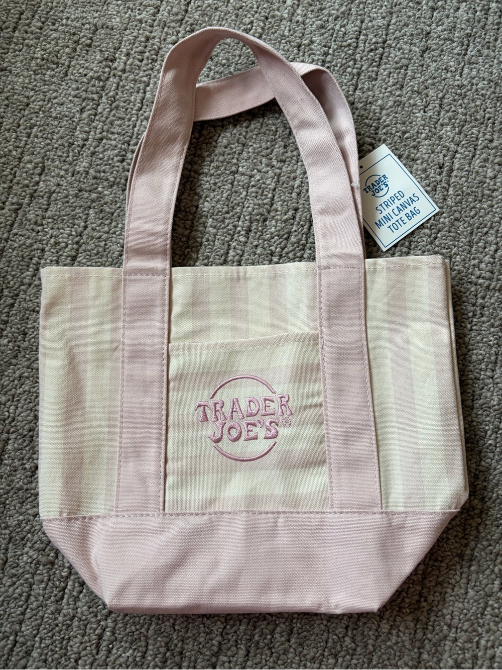 NWT Trader Joe's Pink & Cream
Striped Mini Tote Bag